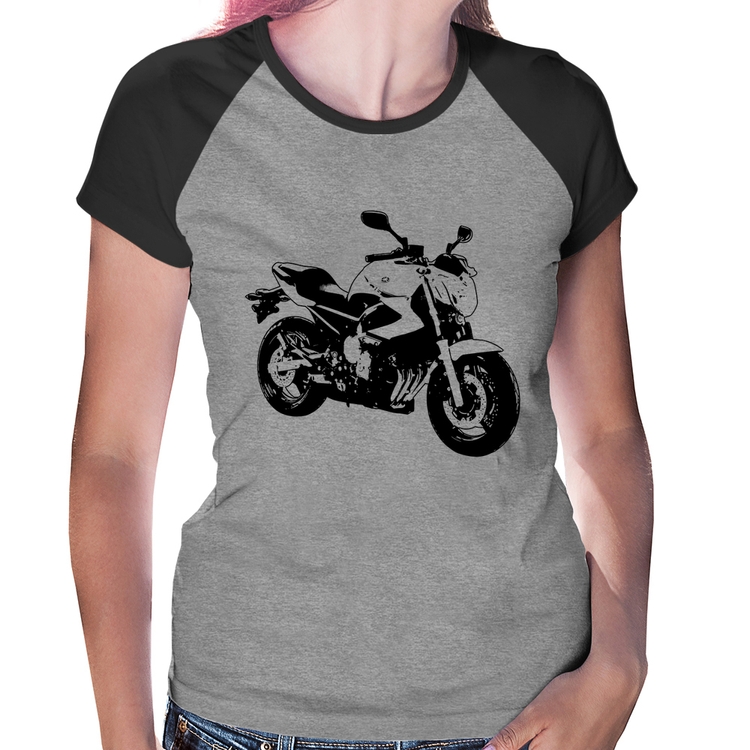 Baby Look Raglan Moto XJ6 N Art - Cinza/Preto