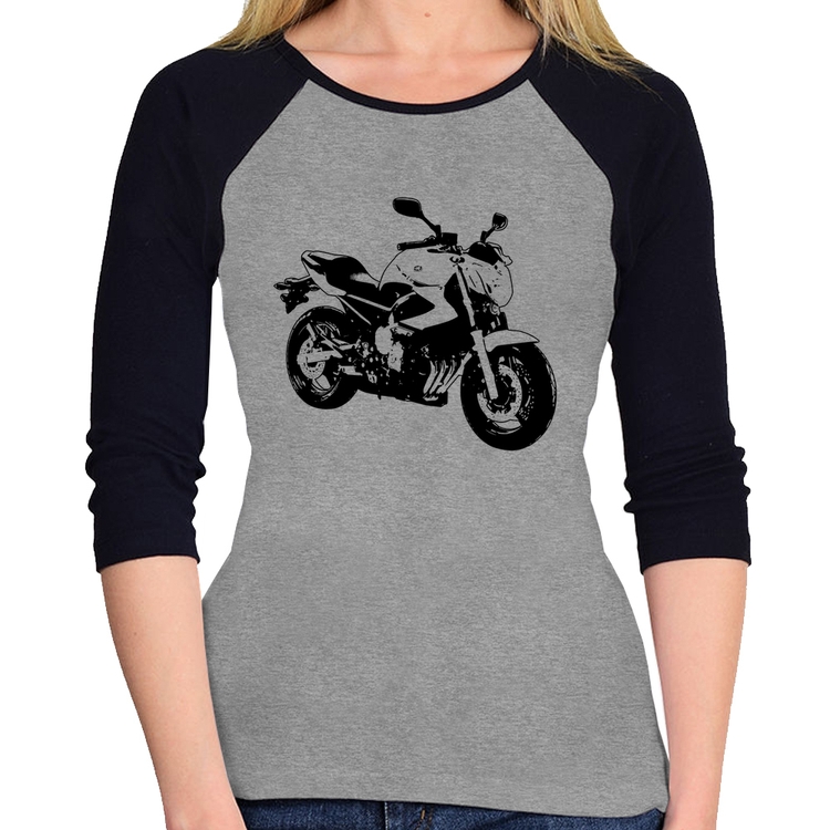 Baby Look Raglan Moto XJ6 N Art Manga 3/4 - Cinza/Preto