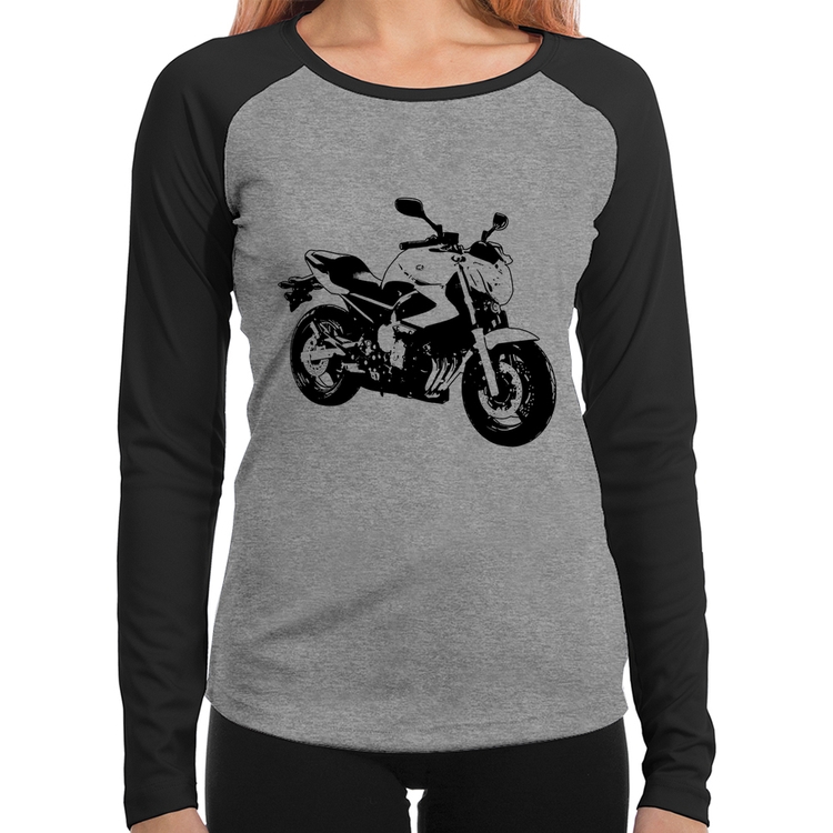 Baby Look Raglan Moto XJ6 N Art Manga Longa - Cinza/Preto
