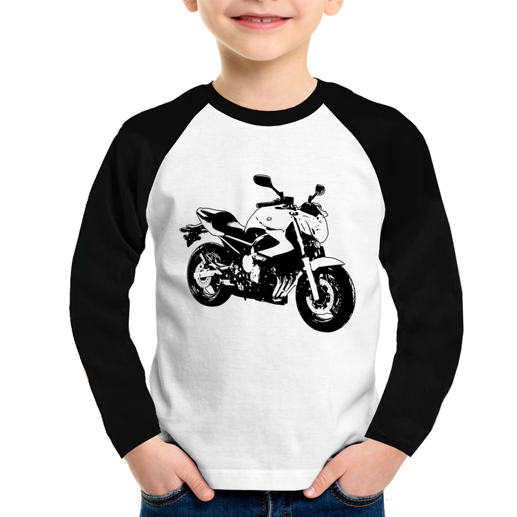 Camiseta Raglan Infantil Moto XJ6 N Art Manga Longa