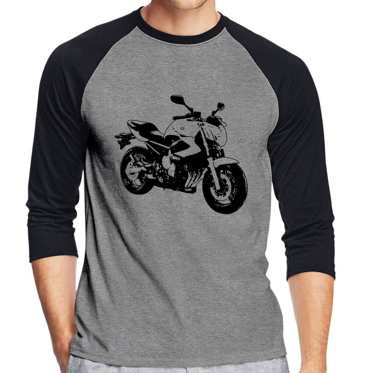 Camiseta Raglan Moto XJ6 N Art Manga 3/4 - Cinza/Preto