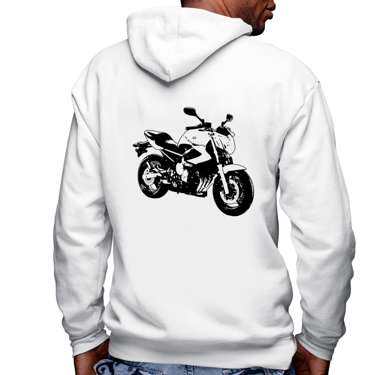 Blusa Moletom Moto XJ6 N Art Masculina com Capuz e Zíper - Branca