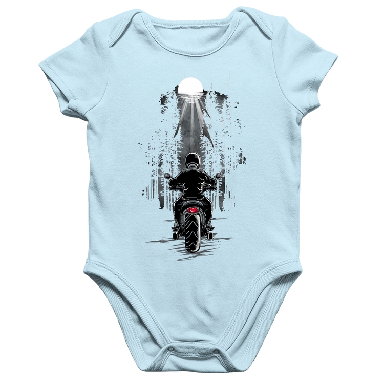 Body Bebê Algodão Motociclista na floresta - Azul Bebê
