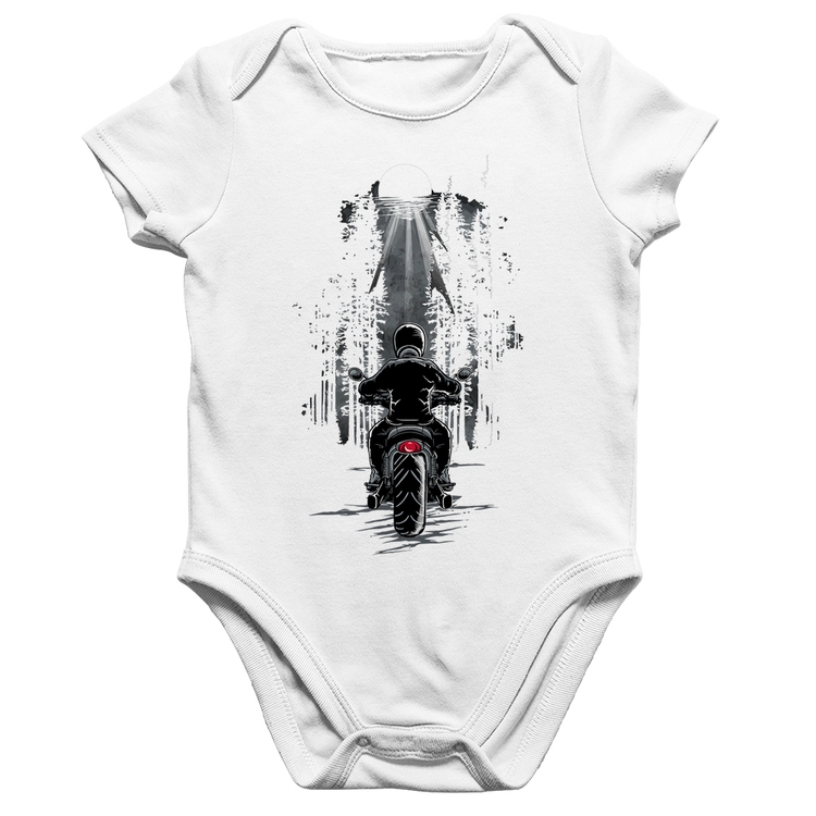 Body Bebê Algodão Motociclista na floresta - Branco