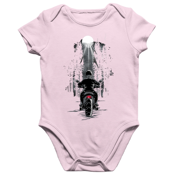 Body Bebê Algodão Motociclista na floresta - Rosa Bebê
