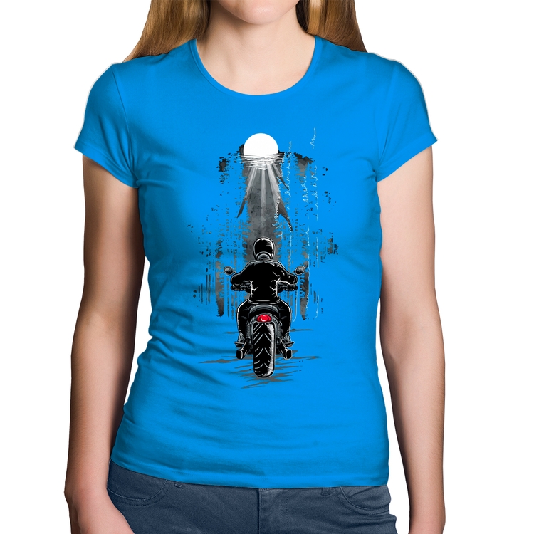 Baby Look Algodão Motociclista na floresta - Azul