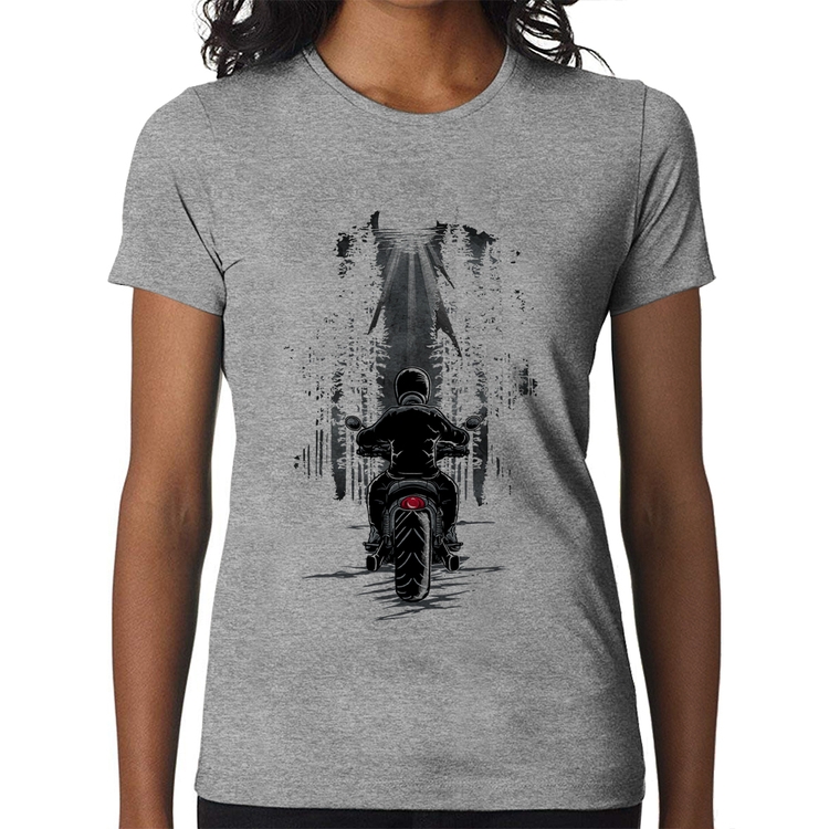 Baby Look Motociclista na floresta - Cinza