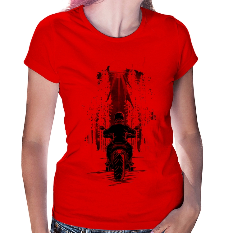 Baby Look Motociclista na floresta - Vermelha