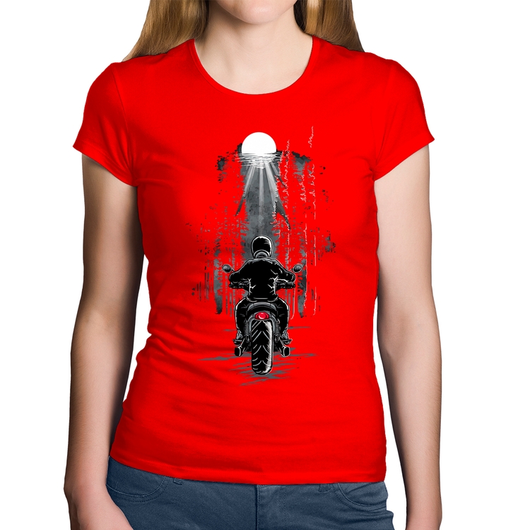 Baby Look Algodão Motociclista na floresta - Vermelha