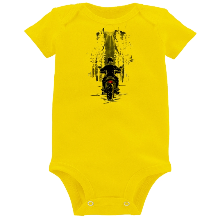 Body Bebê Motociclista na floresta - Amarelo