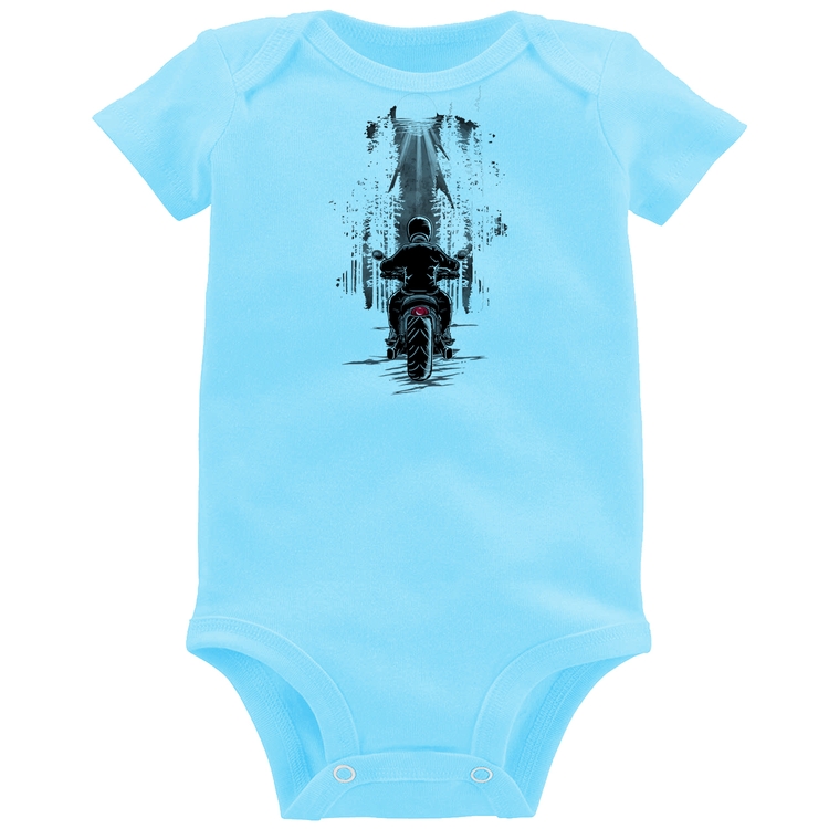 Body Bebê Motociclista na floresta - Azul Bebê