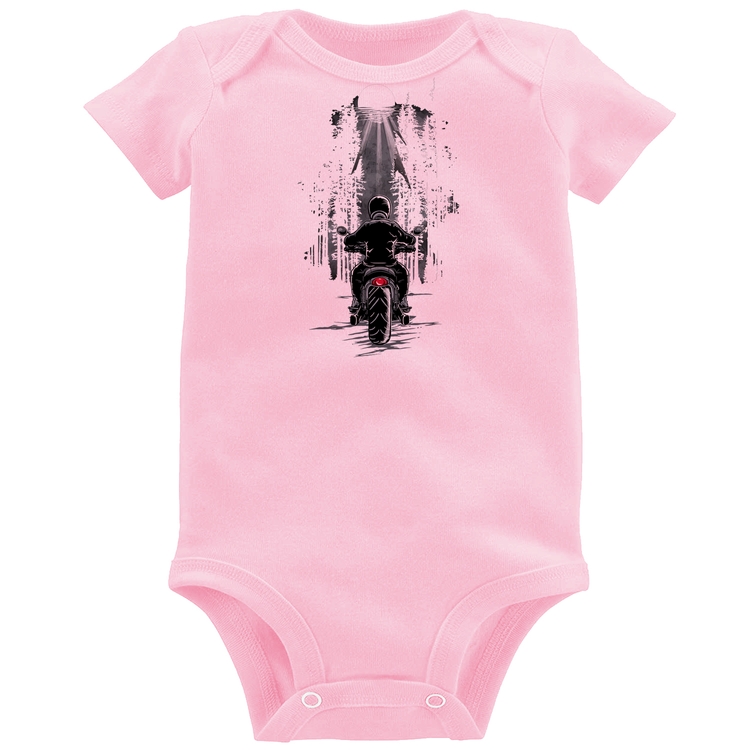Body Bebê Motociclista na floresta - Rosa Bebê