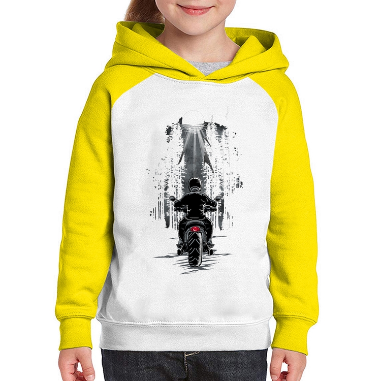Moletom Infantil Motociclista na floresta - Branco/Amarelo