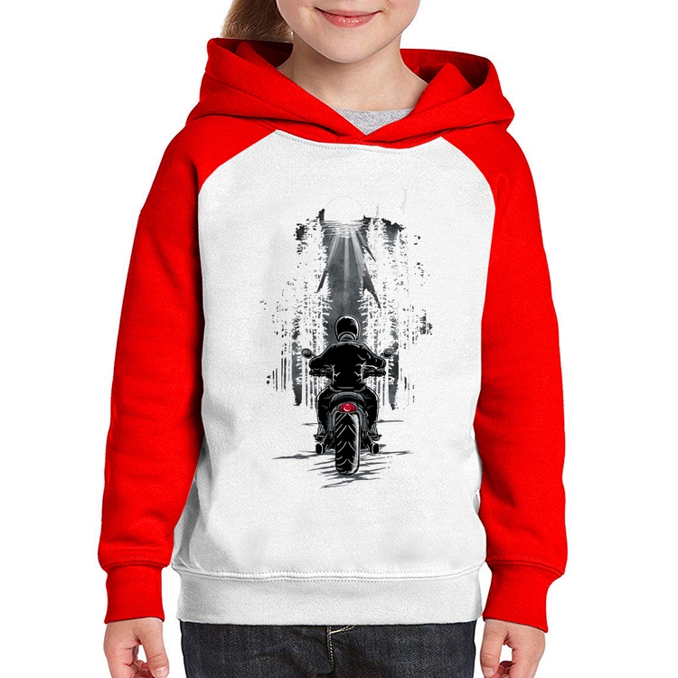 Moletom Infantil Motociclista na floresta - Branco/Vermelho