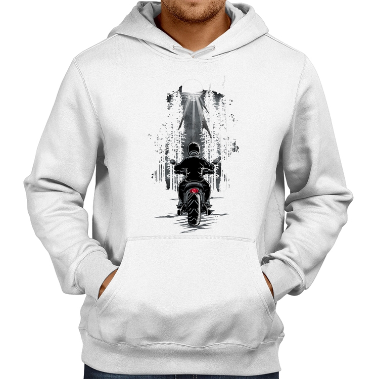 Moletom Motociclista na floresta - Branco
