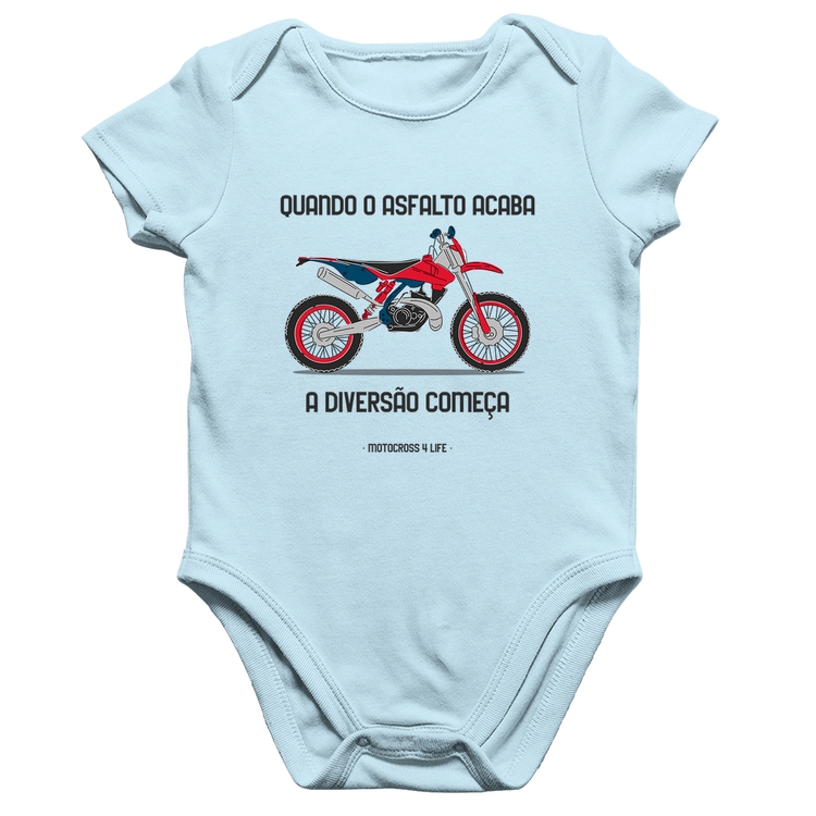 Body Bebê Algodão Motocross 4 Life - Azul Bebê
