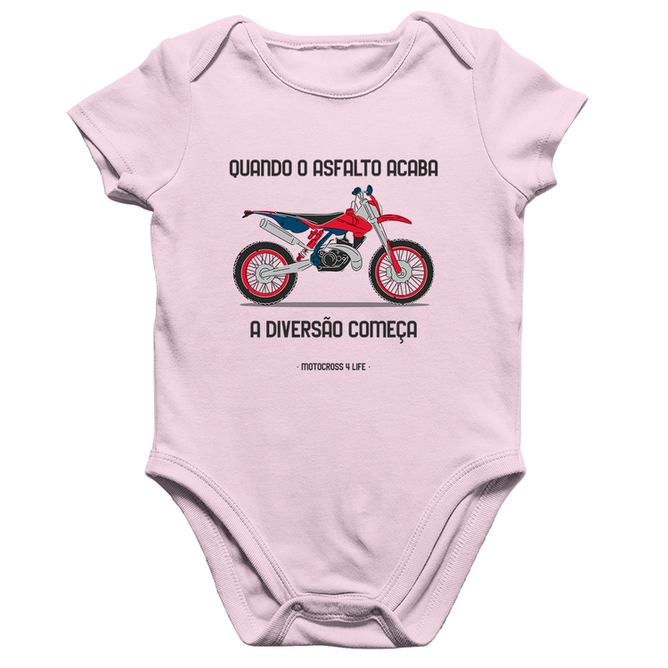 Body Bebê Algodão Motocross 4 Life - Rosa Bebê