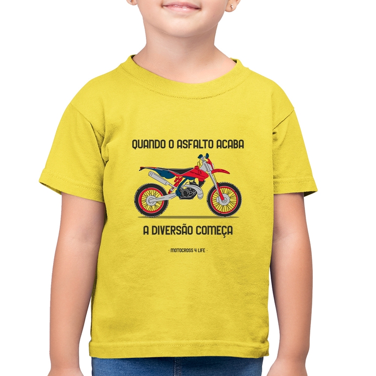 Camiseta Algodão Infantil Motocross 4 Life - Amarelo Canário