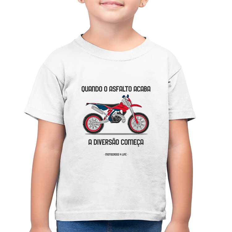 Camiseta Algodão Infantil Motocross 4 Life - Branca
