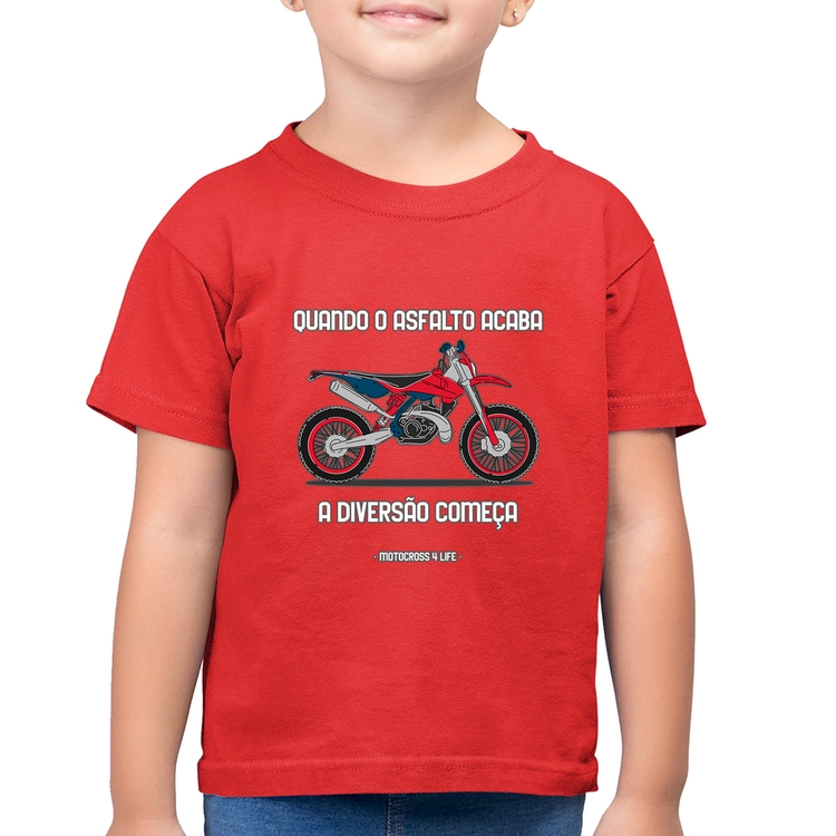 Camiseta Algodão Infantil Motocross 4 Life - Vermelha