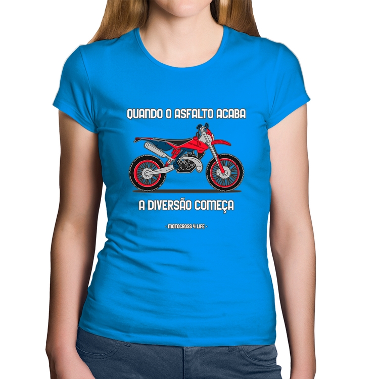 Baby Look Algodão Motocross 4 Life - Azul