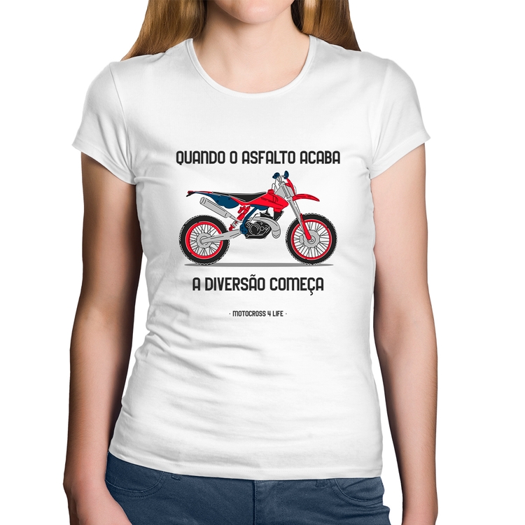 Baby Look Algodão Motocross 4 Life - Branca