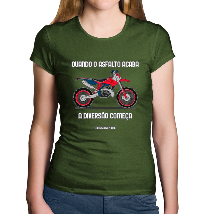 Baby Look Algodão Motocross 4 Life - Musgo