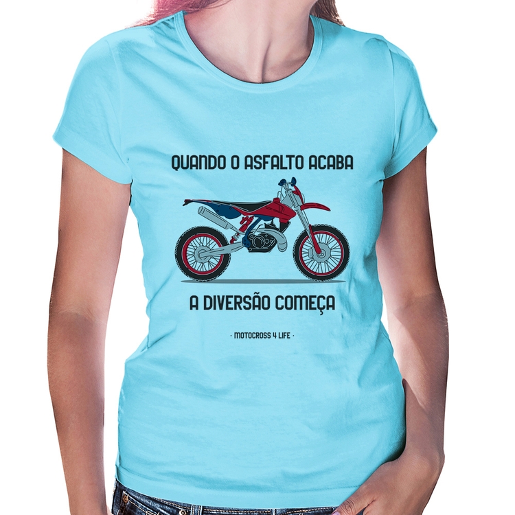Baby Look Motocross 4 Life - Azul Bebê