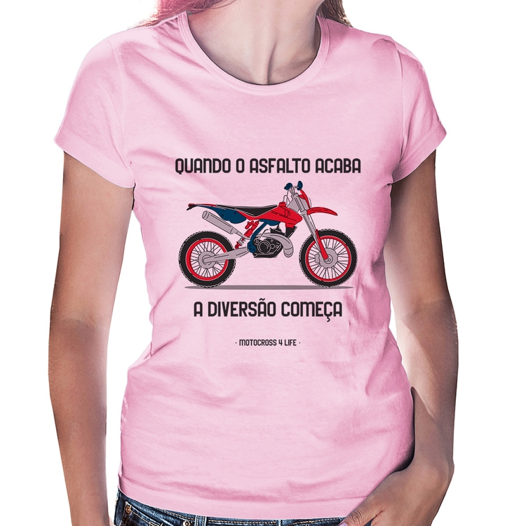 Baby Look Motocross 4 Life - Rosa Bebê