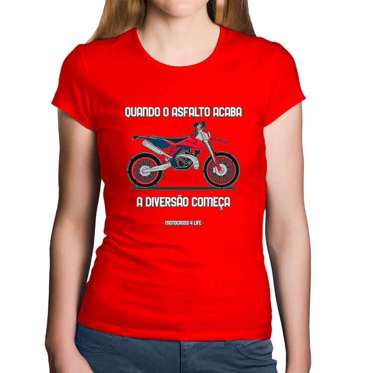 Baby Look Algodão Motocross 4 Life - Vermelha