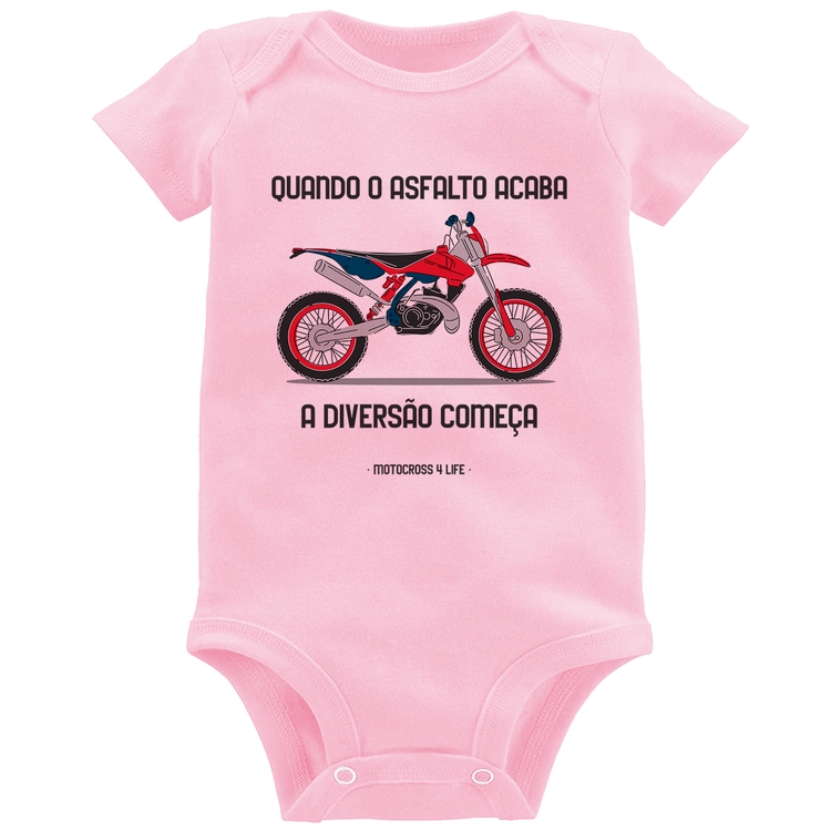 Body Bebê Motocross 4 Life - Rosa Bebê