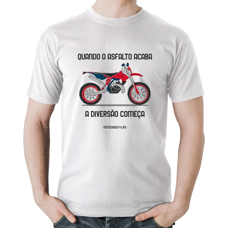 Camiseta Algodão Motocross 4 Life - Branca