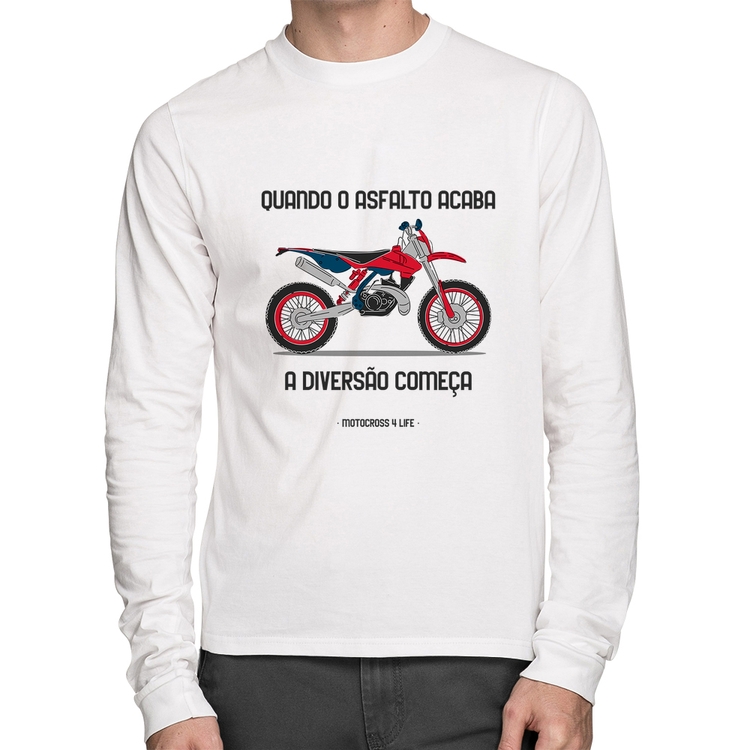 Camiseta Algodão Motocross 4 Life Manga Longa - Branca
