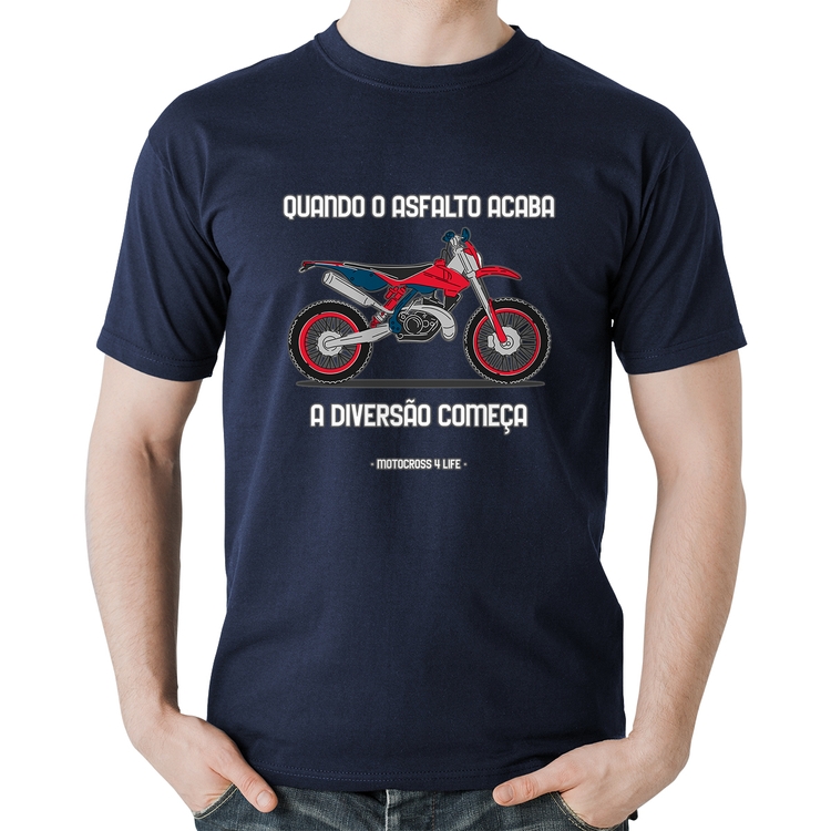 Camiseta Algodão Motocross 4 Life - Marinho