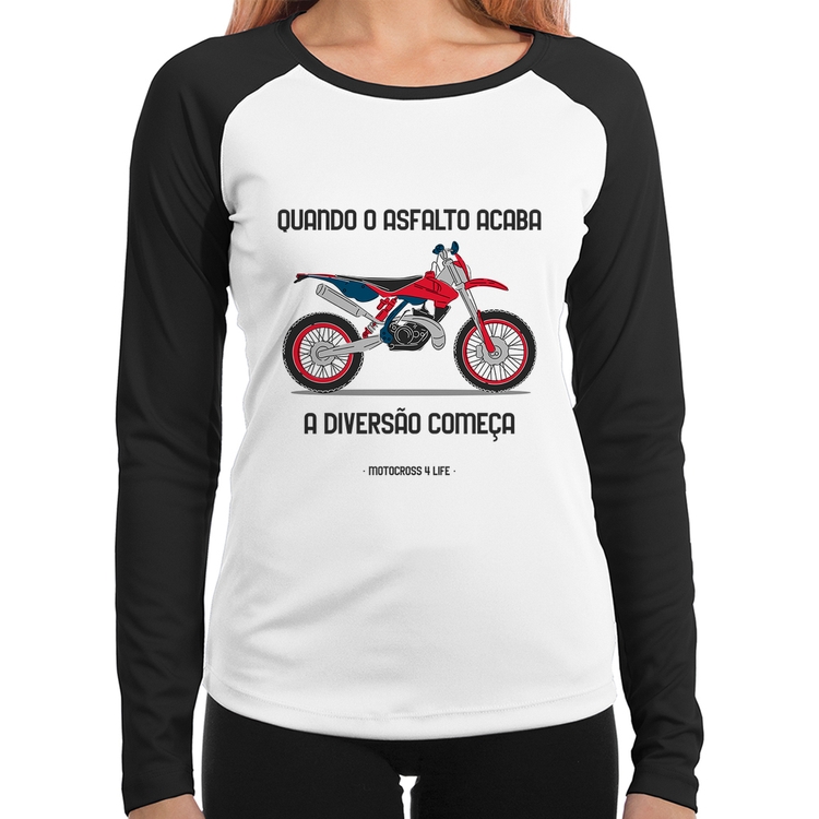 Baby Look Raglan Motocross 4 Life Manga Longa