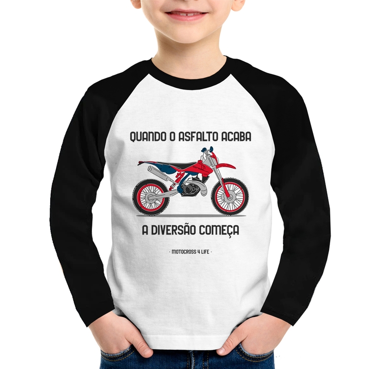 Camiseta Raglan Infantil Motocross 4 Life Manga Longa