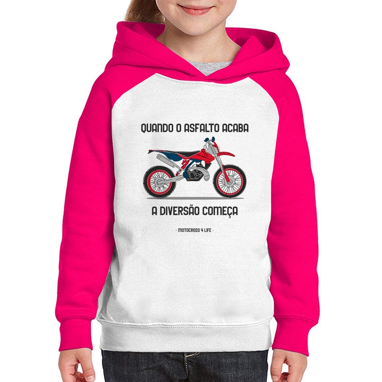 Moletom Infantil Motocross 4 Life - Branco/Rosa