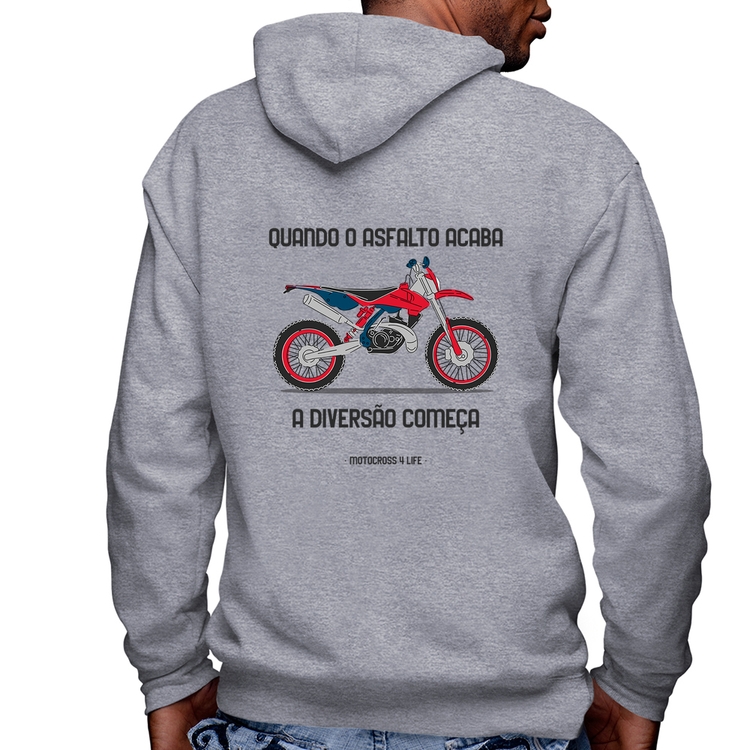 Blusa Moletom Motocross 4 Life Masculina com Capuz e Zíper - Mescla