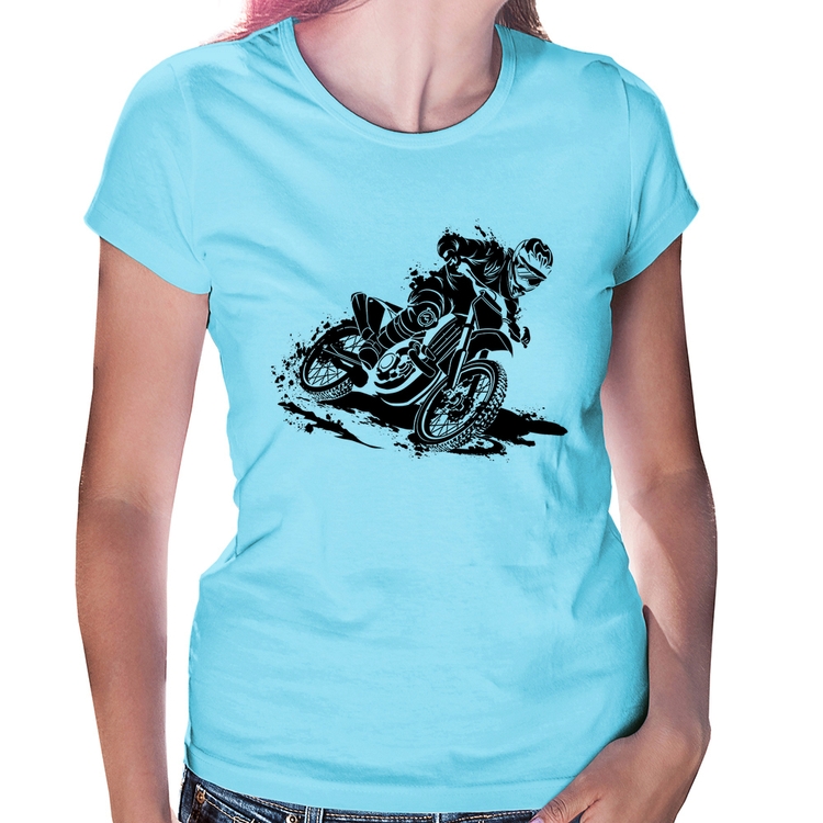 Baby Look Motocross - Azul Bebê