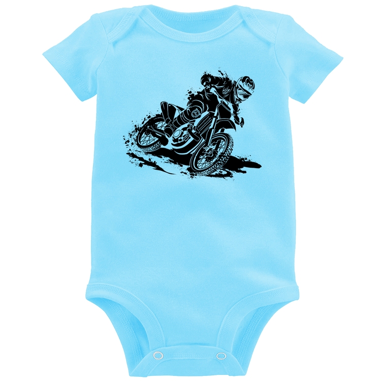 Body Bebê Motocross - Azul Bebê
