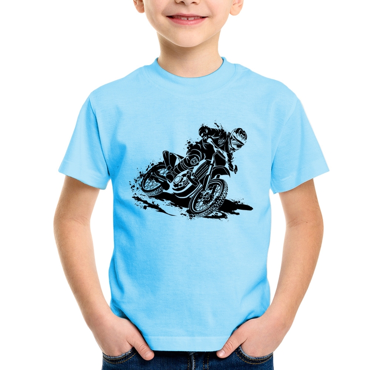 Camiseta Infantil Motocross - Azul Bebê