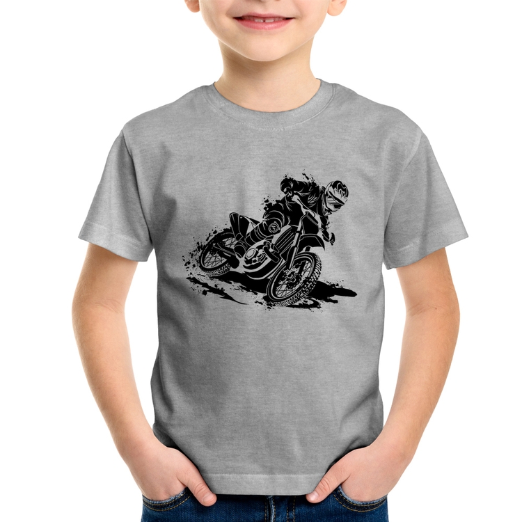 Camiseta Infantil Motocross - Cinza