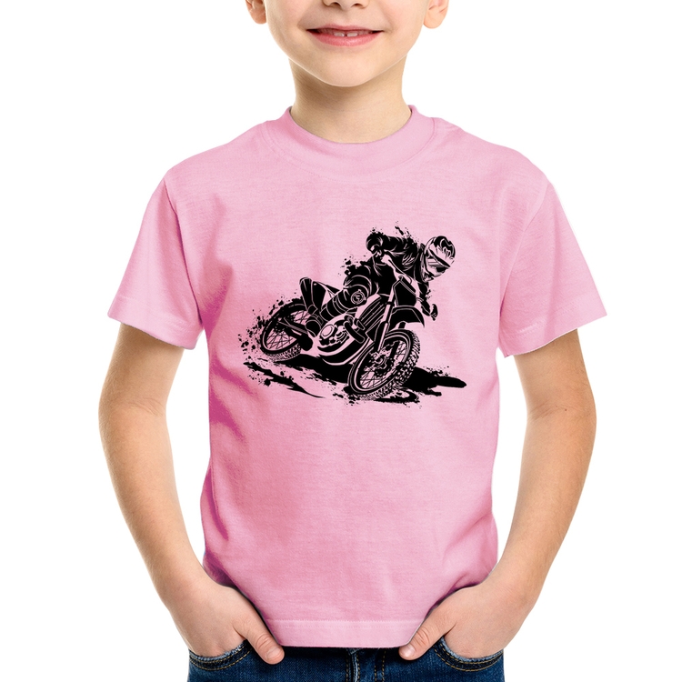 Camiseta Infantil Motocross - Rosa Bebê
