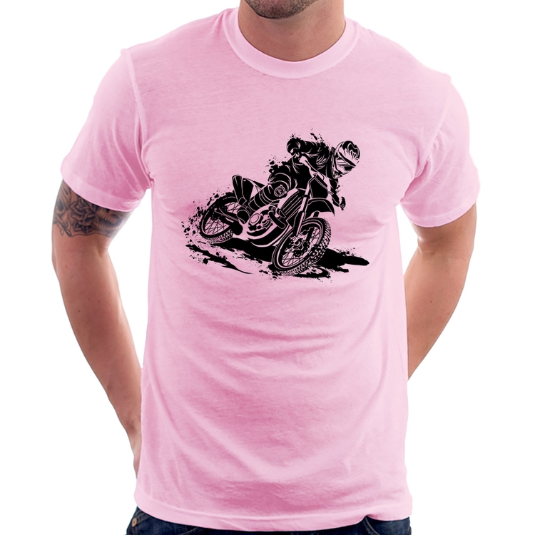 Camiseta Motocross - Rosa Bebê