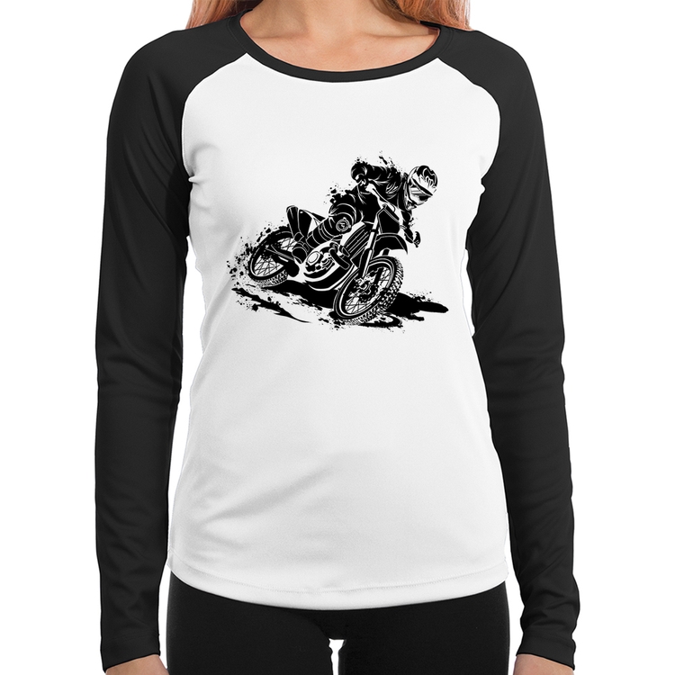 Baby Look Raglan Motocross Manga Longa