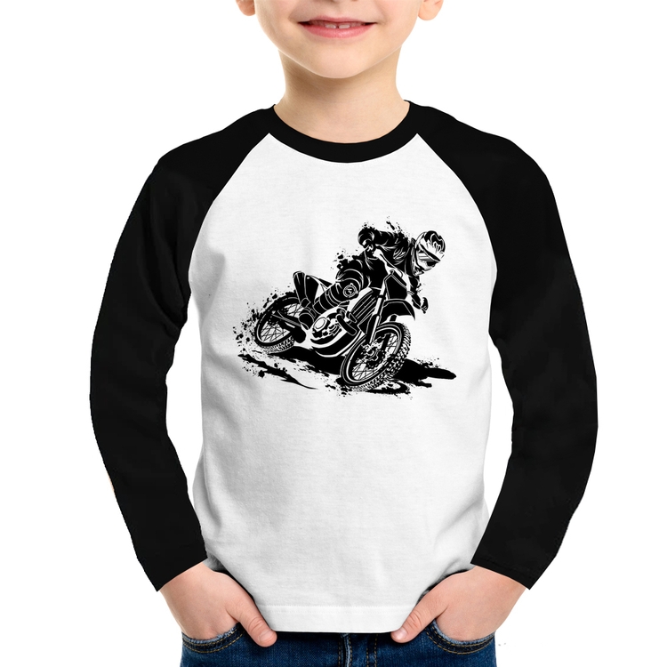 Camiseta Raglan Infantil Motocross Manga Longa