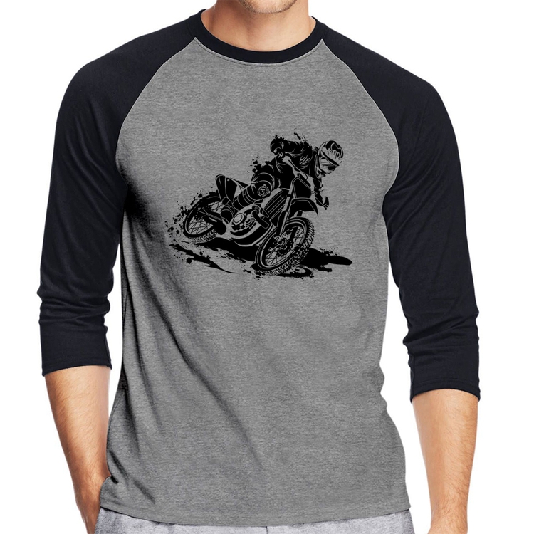 Camiseta Raglan Motocross Manga 3/4 - Cinza/Preto