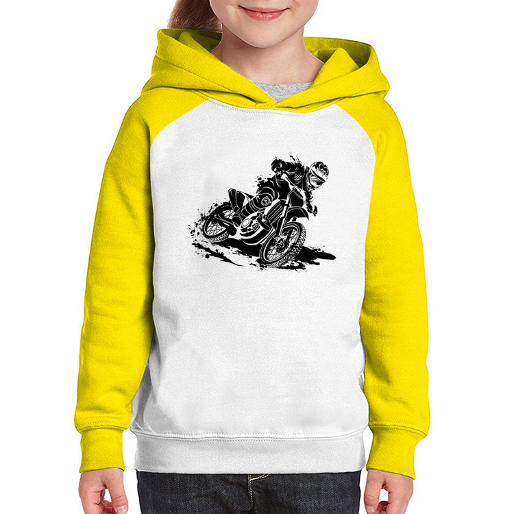 Moletom Infantil Motocross - Branco/Amarelo