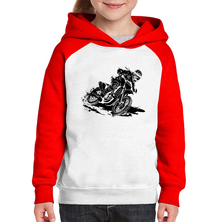 Moletom Infantil Motocross - Branco/Vermelho