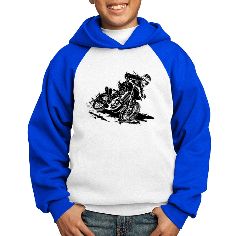 Moletom Infantil Motocross - Branco/Azul